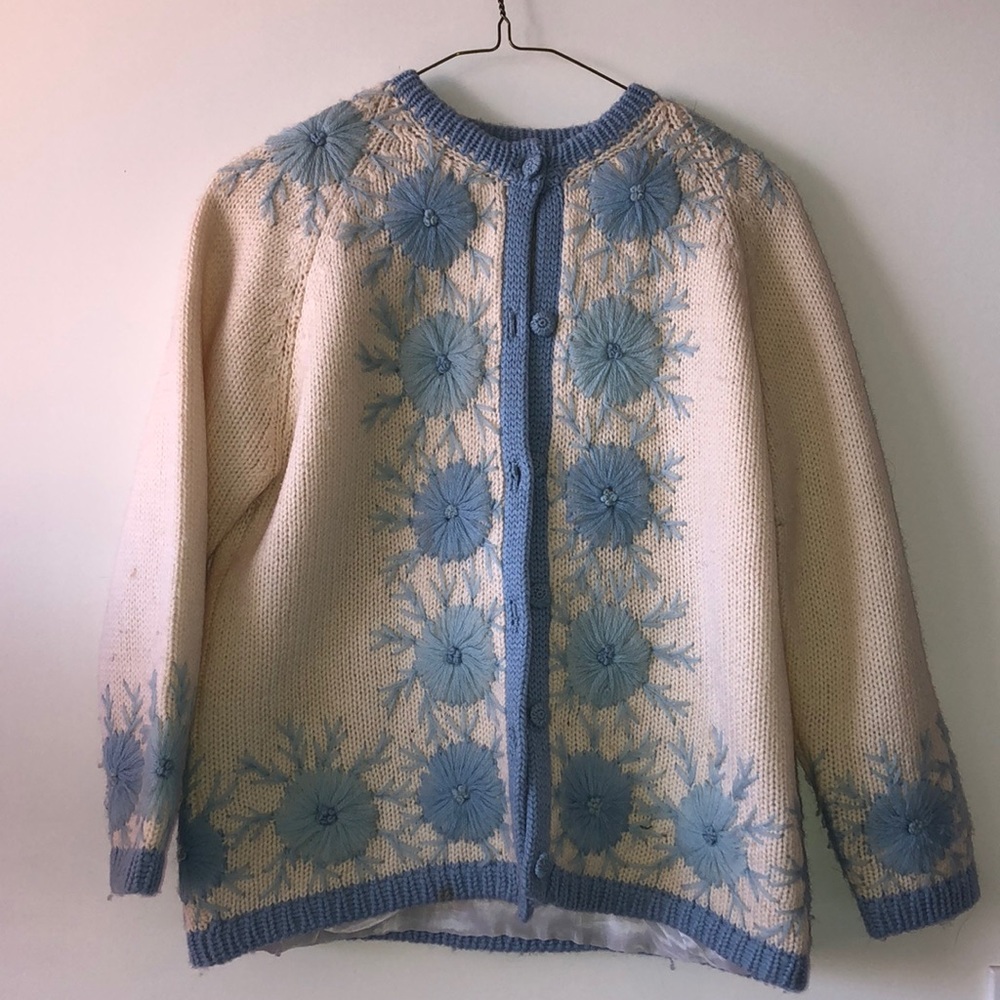 Vintage Knit Cardigan with Floral Pattern